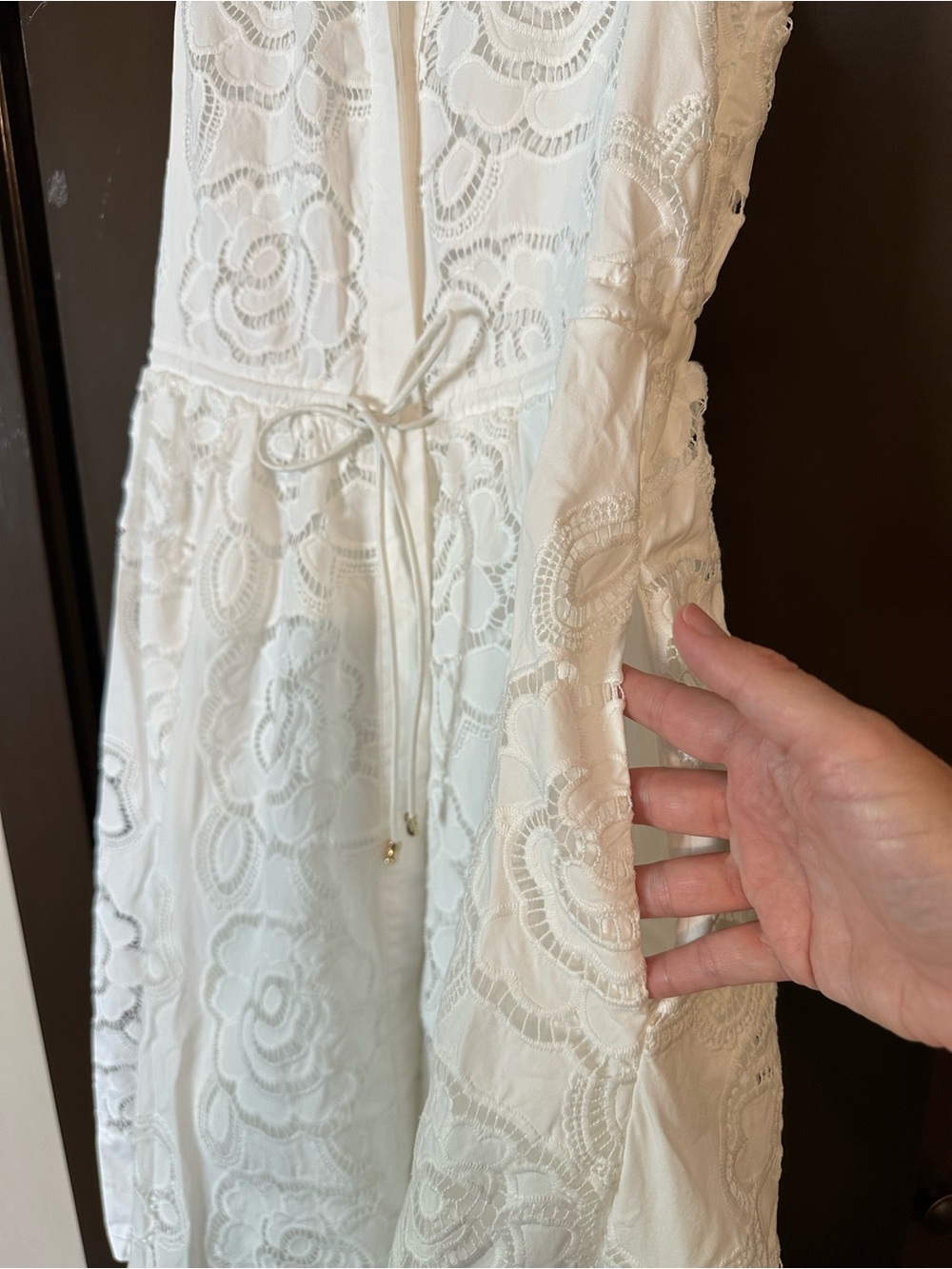 En Saison White Floral Eyelet Collar Tie-Waist Dress - Picture 9 of 10